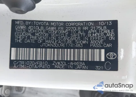 2014 Toyota Prius Two z USA, uszkodzony, nr VIN JTDKN3DU9E1741483
